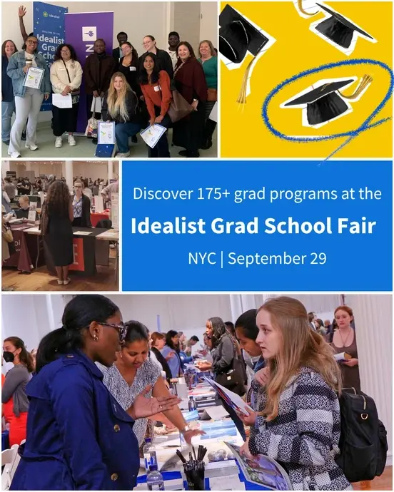 LinkedIn post for the 2026 Idealist Grad School Fair