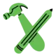 green hammer and pencil