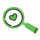 Green magnifying glass with a heart