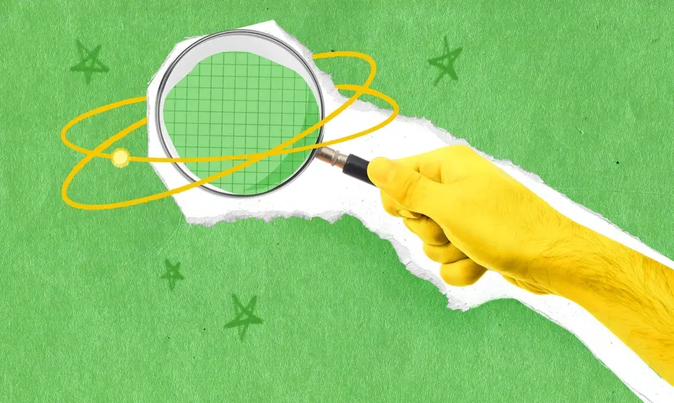 Collage of a magnifying glass