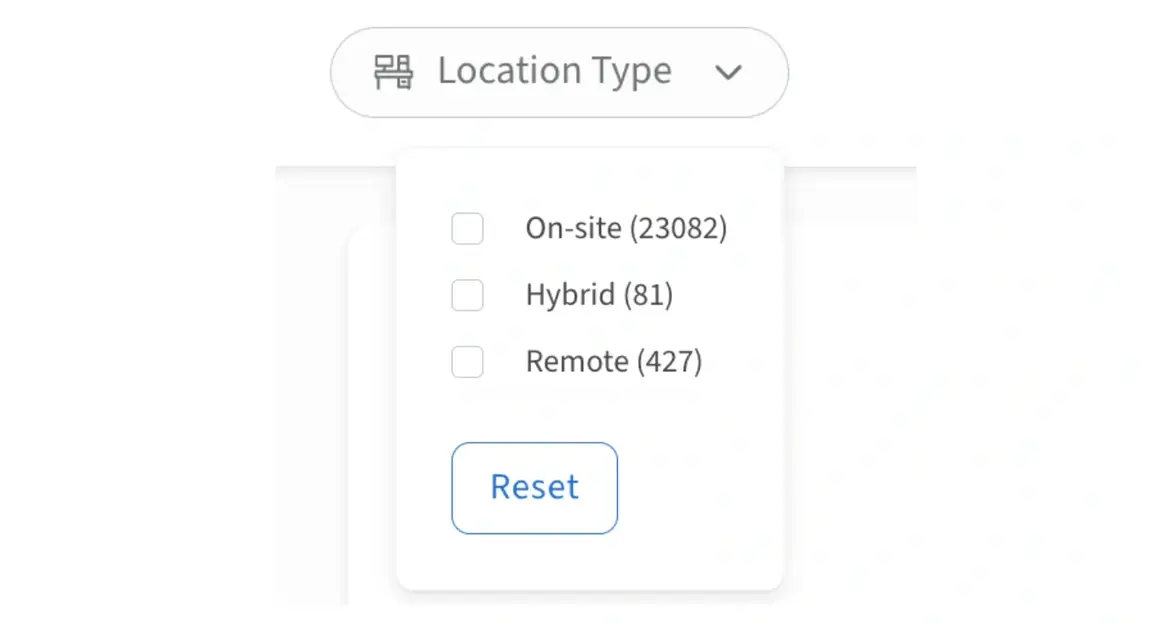 Screenshot of the Idealist website showing how to filter by Location Type