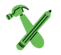 Green hammer and pencil icons